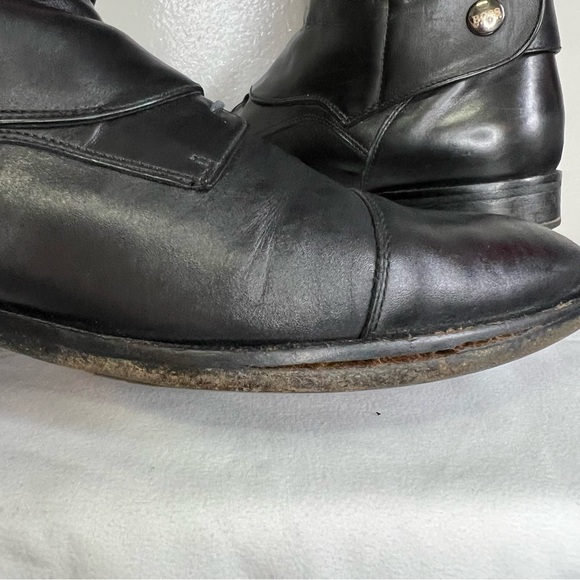 Hugo Boss Dress Knee High Black Leather Stretchy Calf Zip Boots 38 Almond Toe 8 - Picture 4 of 15